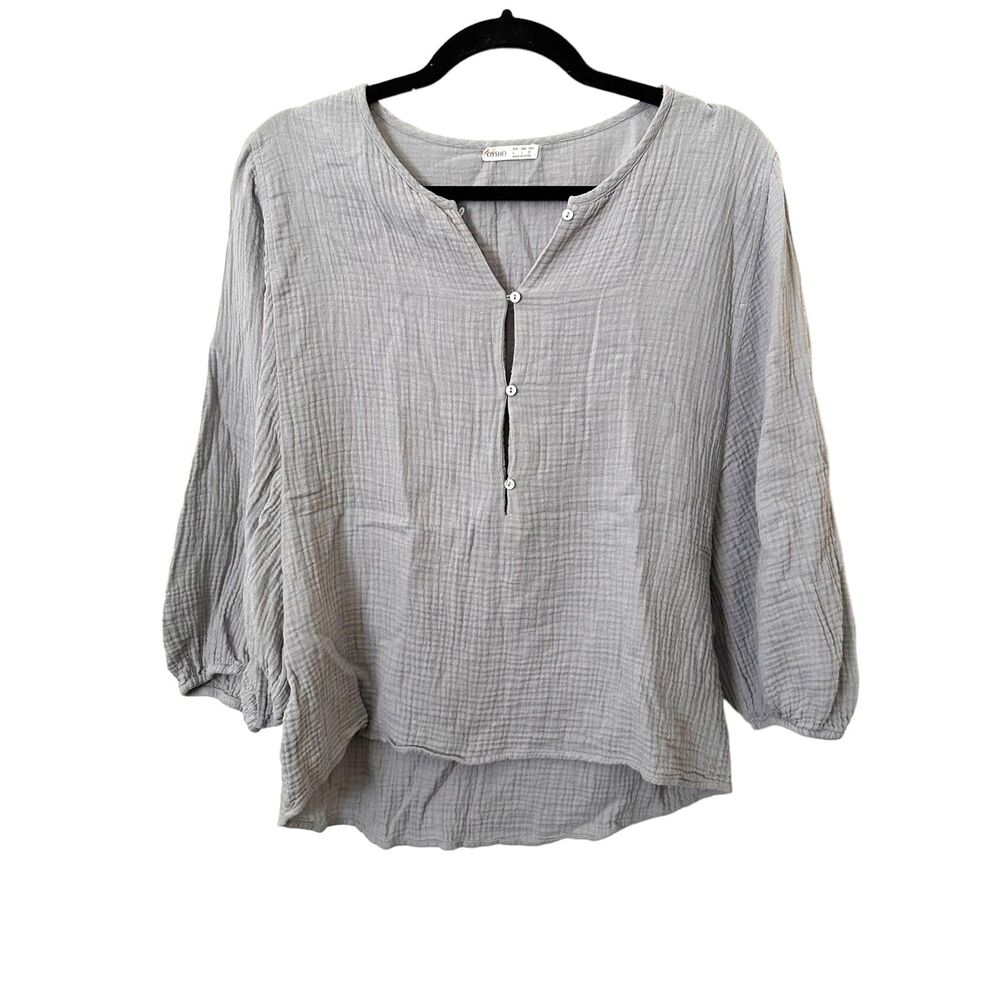 OYSHO Crinkled Cotton Buttoned Blouse Sz Large - Picture 1 of 4